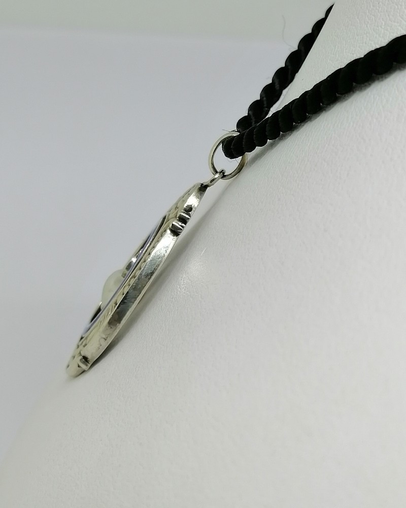 Silver Pendant, With Blue Enamel Circle, And Tassel With Baroque Pearl.-photo-3