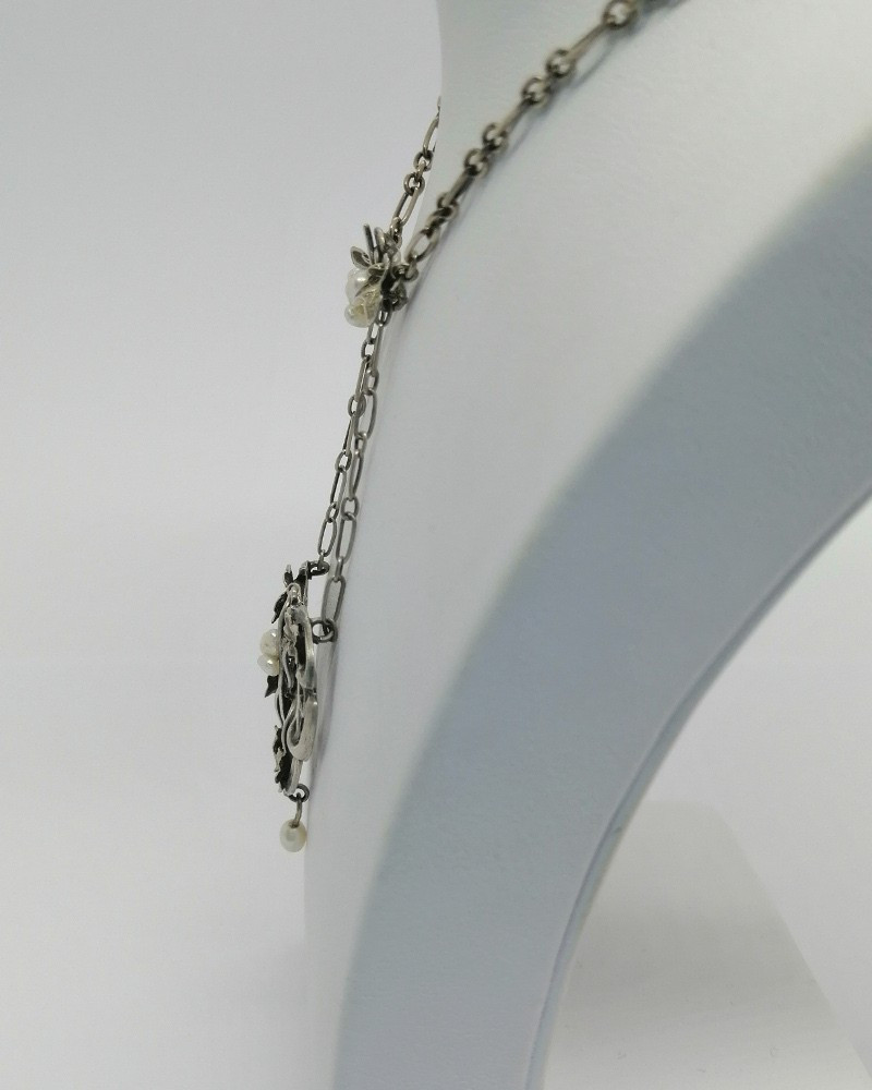 Collier, Motif De Lierre, Perles Fines Baroque,  Modèle Typique De l'Art Nouveau, Vers 1880.-photo-4