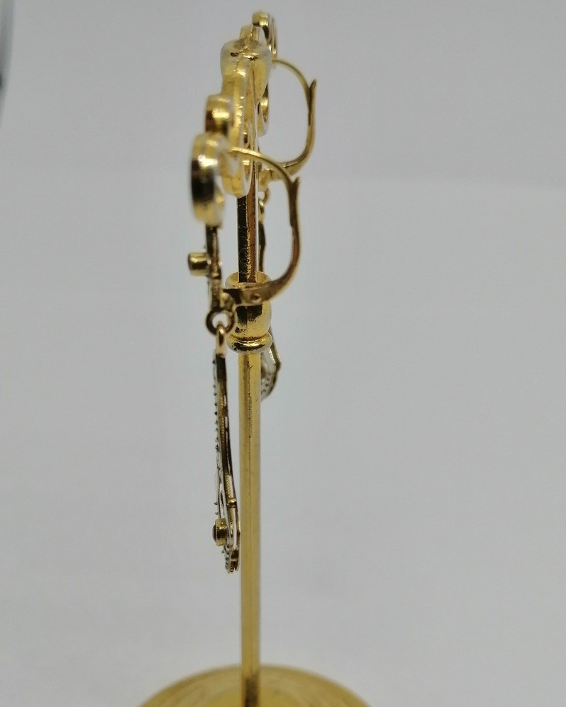 Boucles d'Oreilles En Or Bicolore, Pâte De Verre Et d'époque Pré Art-déco, Vers 1920.-photo-3
