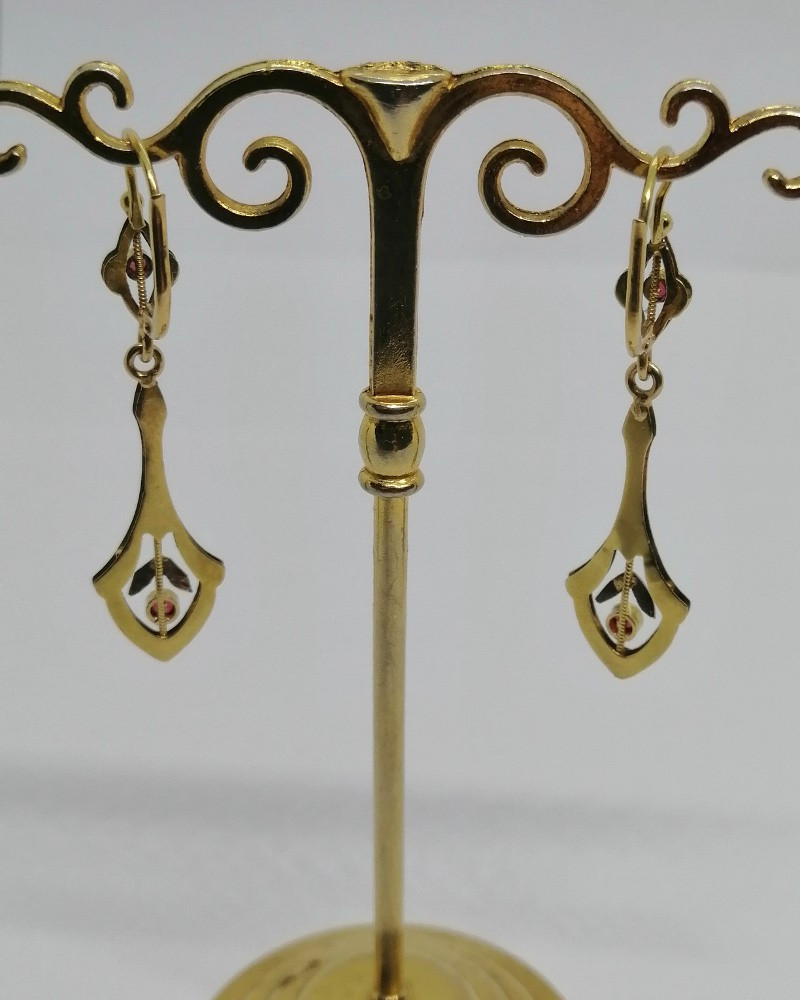 Boucles d'Oreilles En Or Bicolore, Pâte De Verre Et d'époque Pré Art-déco, Vers 1920.-photo-4