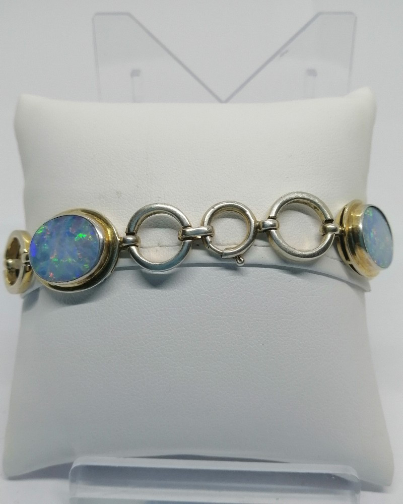 Bracelet Argent/vermeil, Et Plaque d'Opale Naturelle, Vers 1980-90.-photo-2