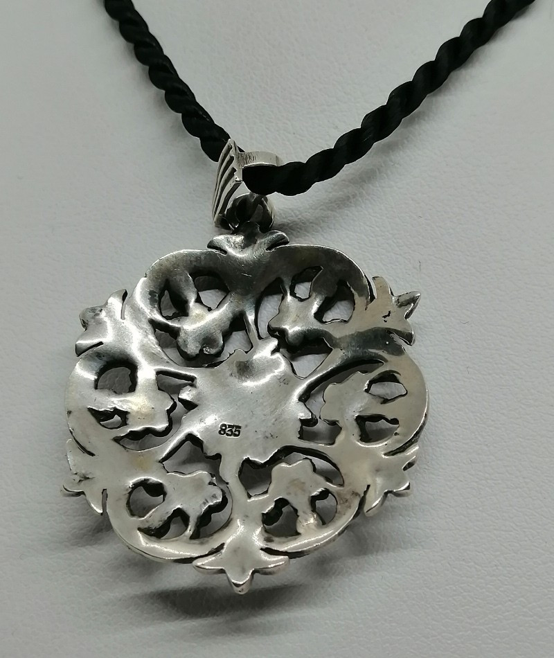 Solid Silver Pendant, Openwork, And Flower Motifs, Art Nouveau.-photo-3