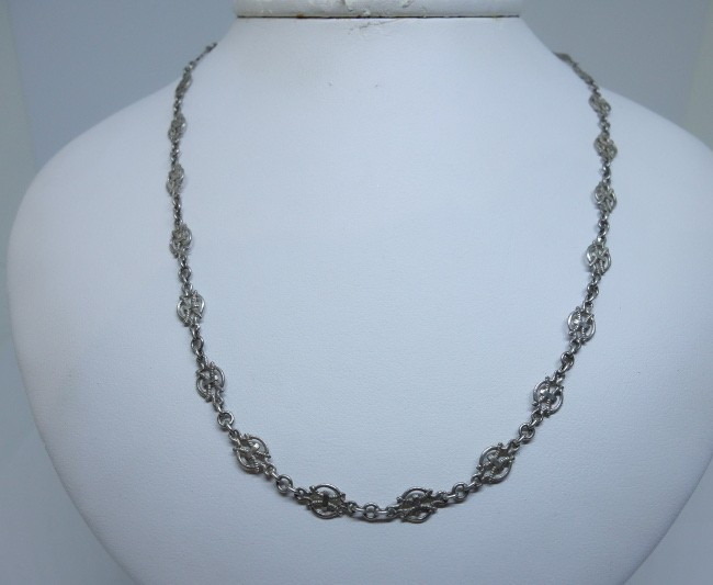 Collier argent massif, maille ancienne travaillée, 1900-20.
