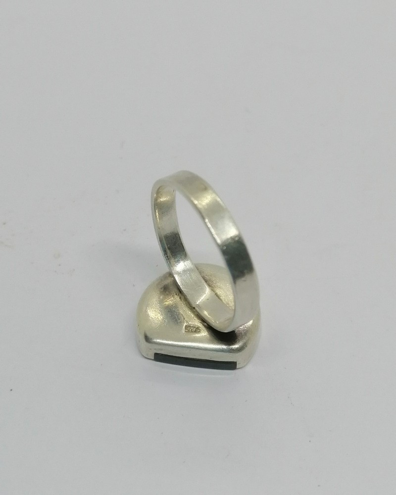 Bague argent massif, avec inclusion d'agate verte, vintage 1960.-photo-3