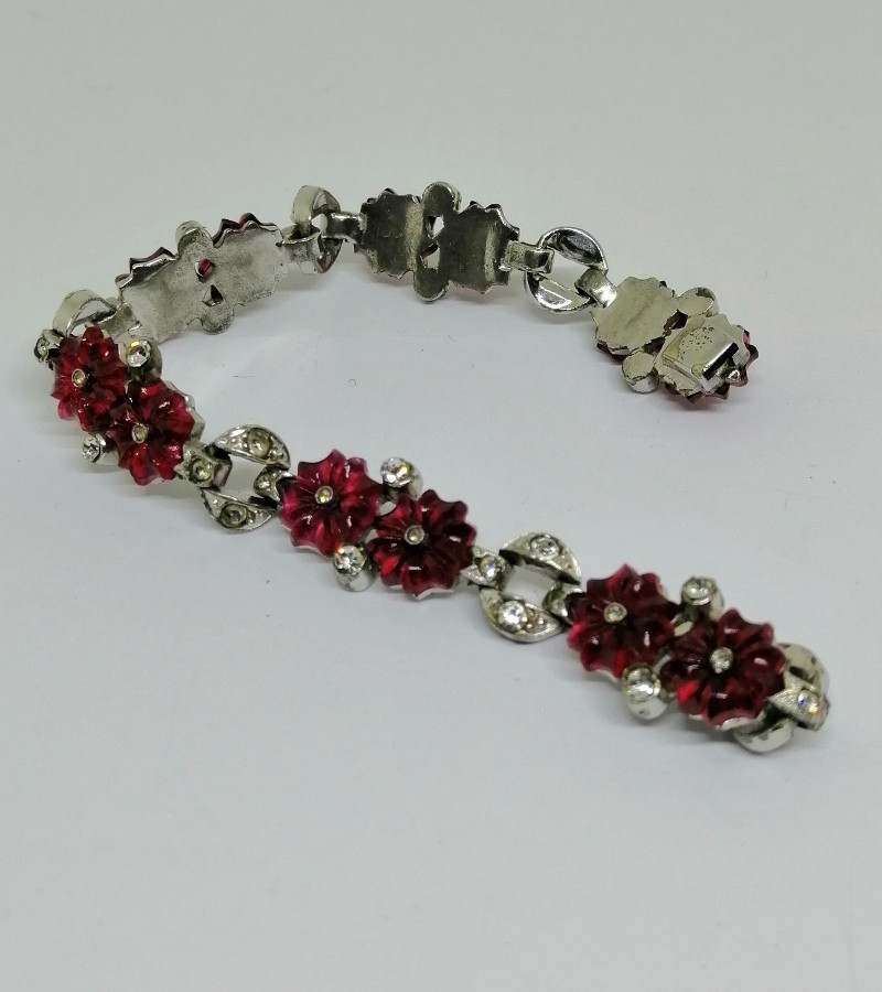 Bracelet With Red Glass Paste Flowers, Circa 1930.-photo-4