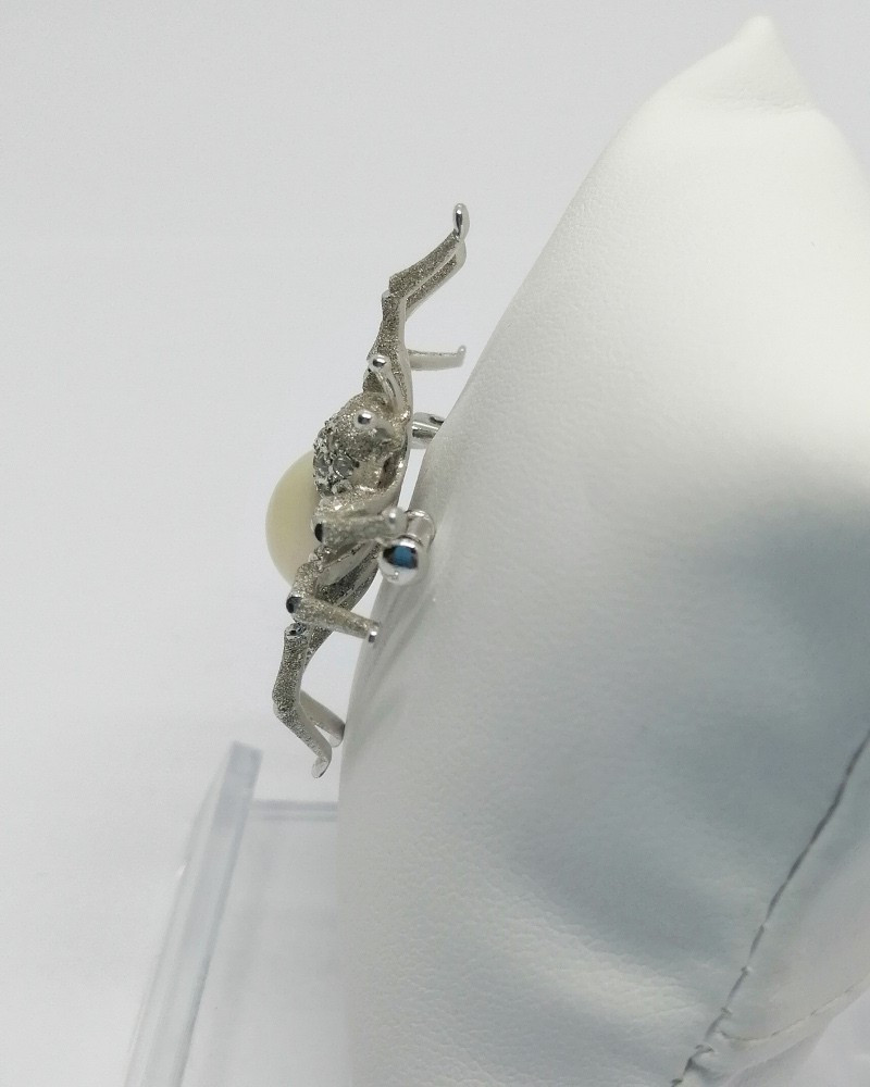Spider Brooch, With Brushed Work, And Imitation Pearl, And White Rhinestone, Circa 1940-50.-photo-3