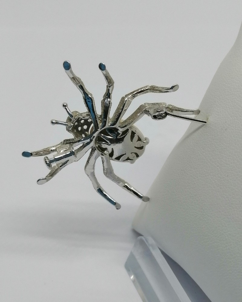 Spider Brooch, With Brushed Work, And Imitation Pearl, And White Rhinestone, Circa 1940-50.-photo-4