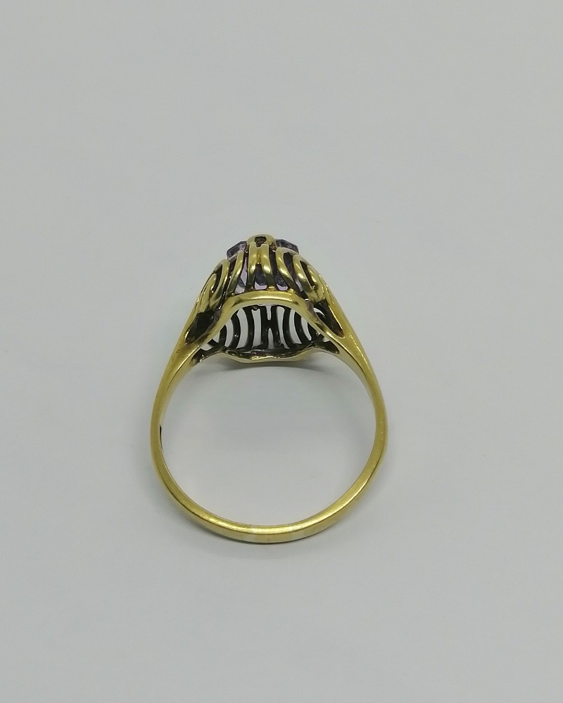 Bague alliage d'or 8ct, avec améthyste naturelle facettée, vers 1900-20.-photo-3