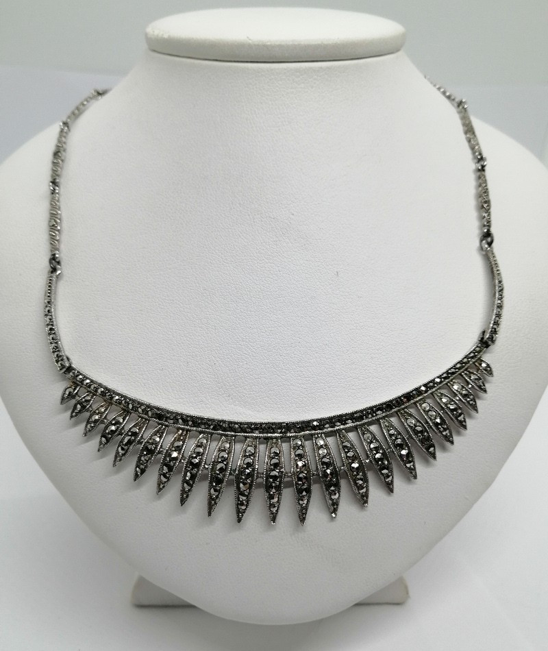 Solid Silver Necklace, Tiara-style Model With Marcasite Paving, Circa 1925-30.