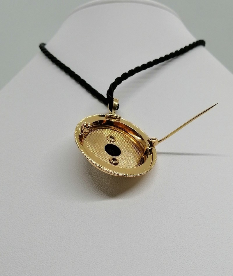 Broche/Pendentif en or, ronde avec roses de diamants et citrine madère, vers 1925.-photo-3