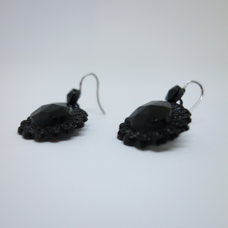 Silver And Faceted Jet Drop Earrings, 1890-1920.-photo-3