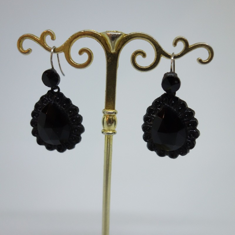 Silver And Faceted Jet Drop Earrings, 1890-1920.