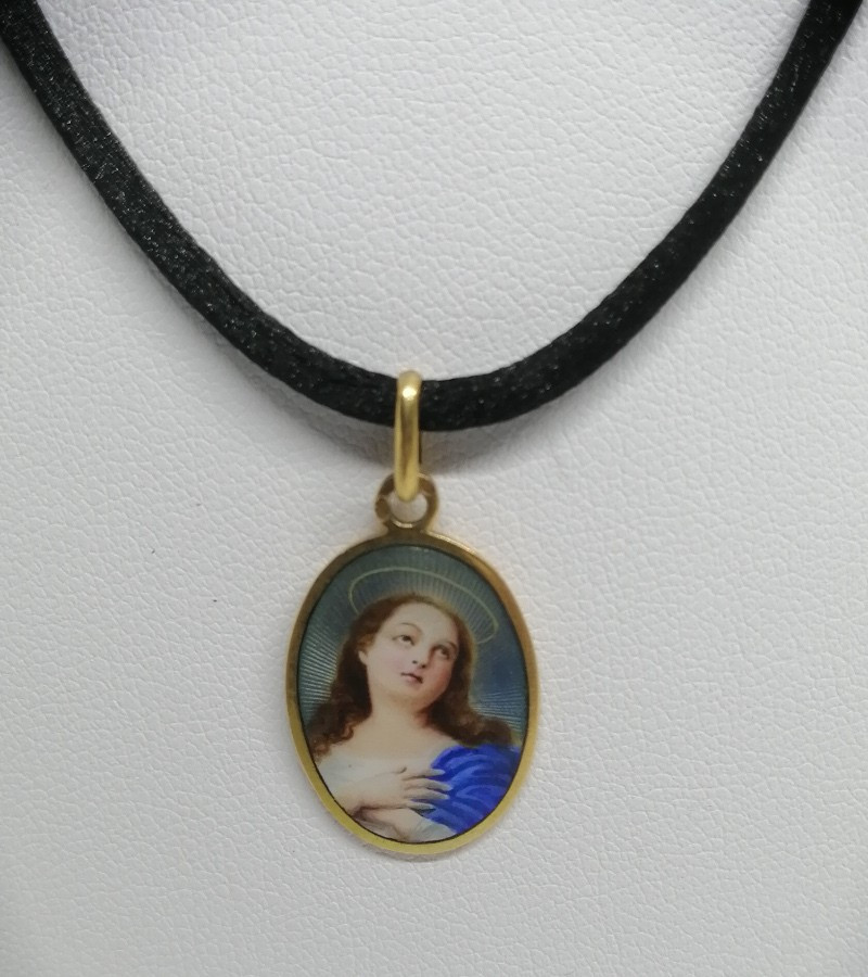 Yellow Gold Pendant, On Guilloché Background, Painted Enamelled Virgin, Circa 1900-20.-photo-2