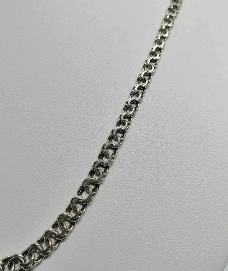 Collier argent massif, maille double et plate en chute, vers 1920-30.-photo-2