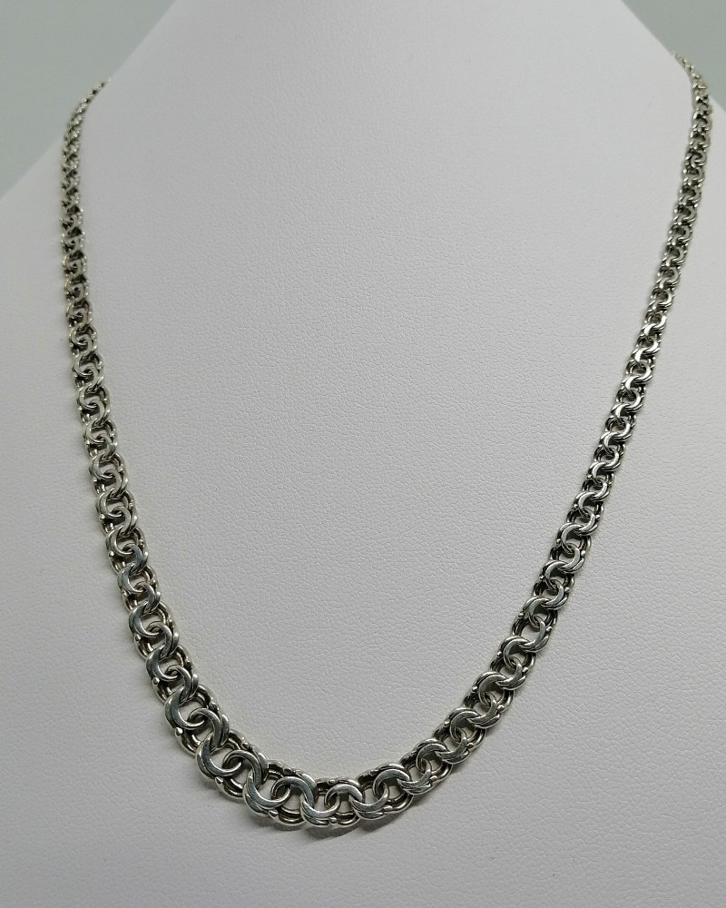 Collier argent massif, maille double et plate en chute, vers 1920-30.