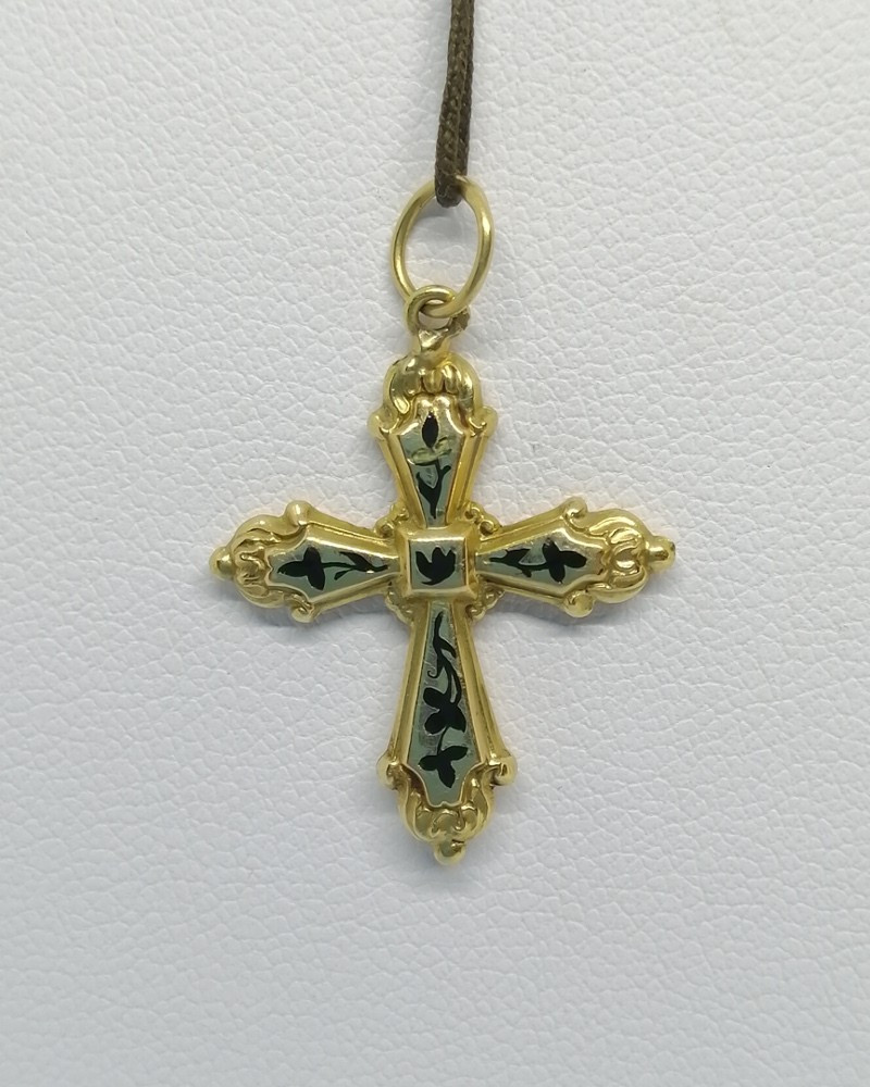 Petit collier en or, croix émaillée et monture en cheveux tressés, Epoque Empire,1809-1819.-photo-2