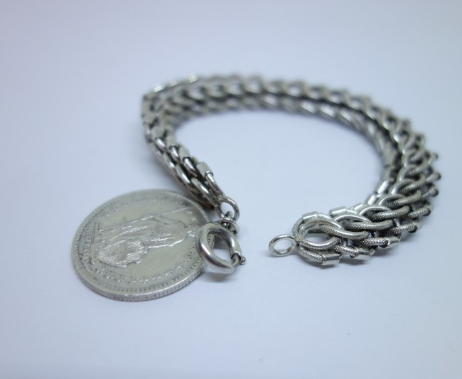Solid Silver Bracelet, Hollow Link With Swiss Medal Charm, 1900-30.-photo-4