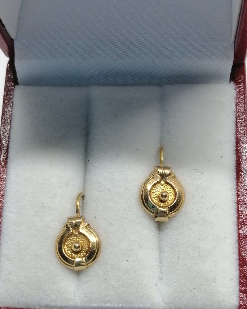 Boucles d'oreilles or jaune, petite dormeuses avec boules, 1920-30.-photo-2