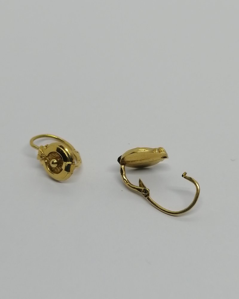 Boucles d'oreilles or jaune, petite dormeuses avec boules, 1920-30.-photo-4