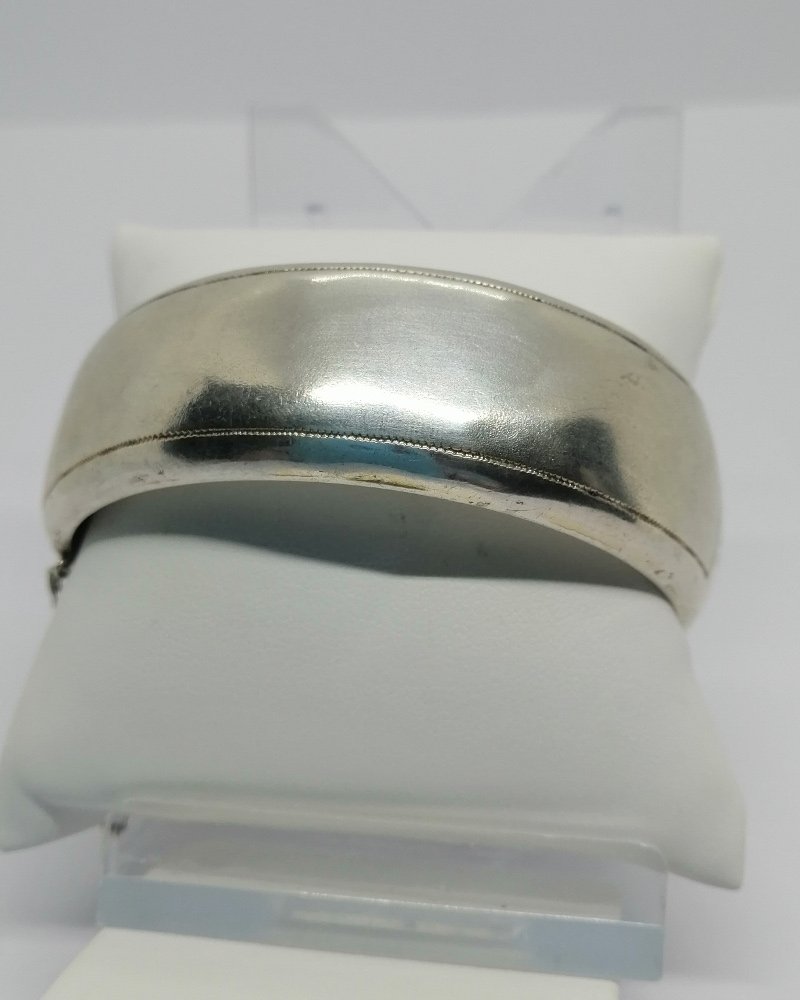 Bracelet argent, jonc arrondi avec décor oiseau et papillon, 1900, Art Nouveau.-photo-3
