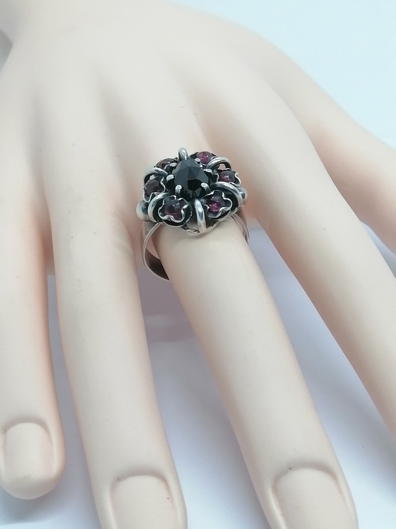 Silver Ring, Flower-shaped, Set With Natural Garnets, 1940–60.-photo-1