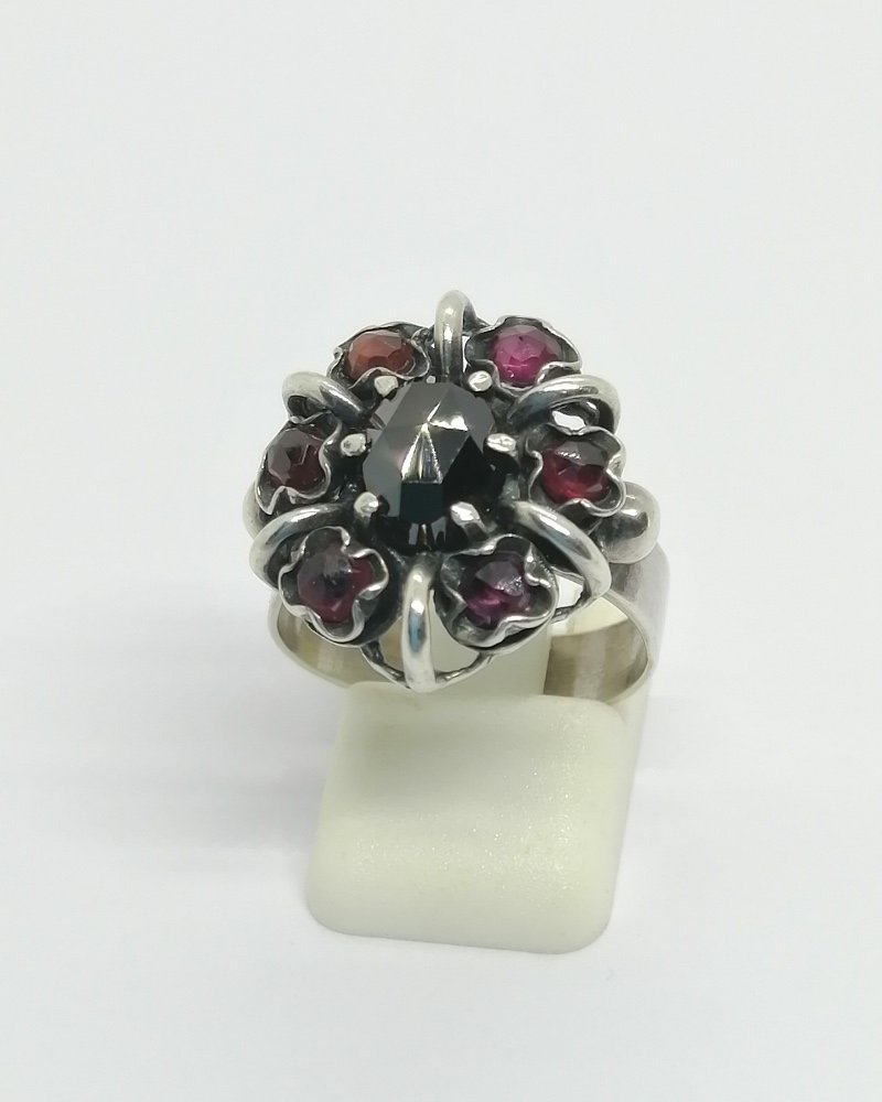Silver Ring, Flower-shaped, Set With Natural Garnets, 1940–60.