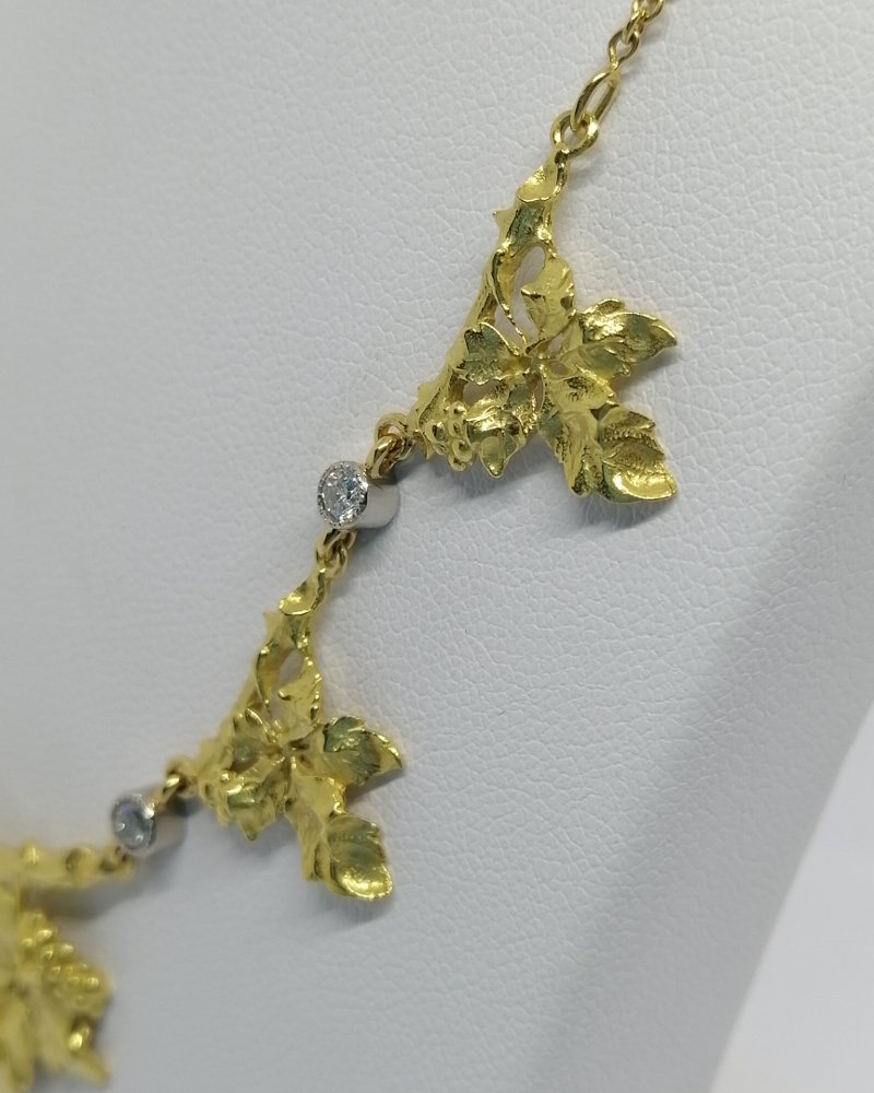 Collier en or jaune, motif de lierre, diamants taillés, rare modèle  Art Nouveau, 1880-1900.-photo-3