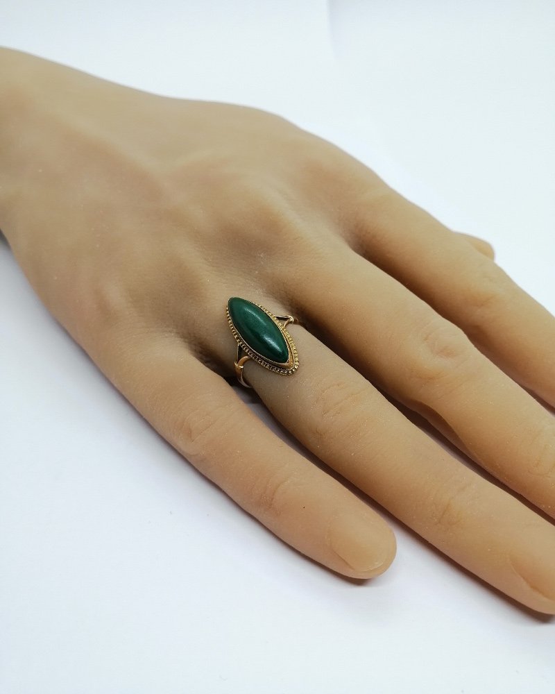 Gold Ring, Teardrop-shaped With A Natural Malachite Cabochon, 1920.-photo-1