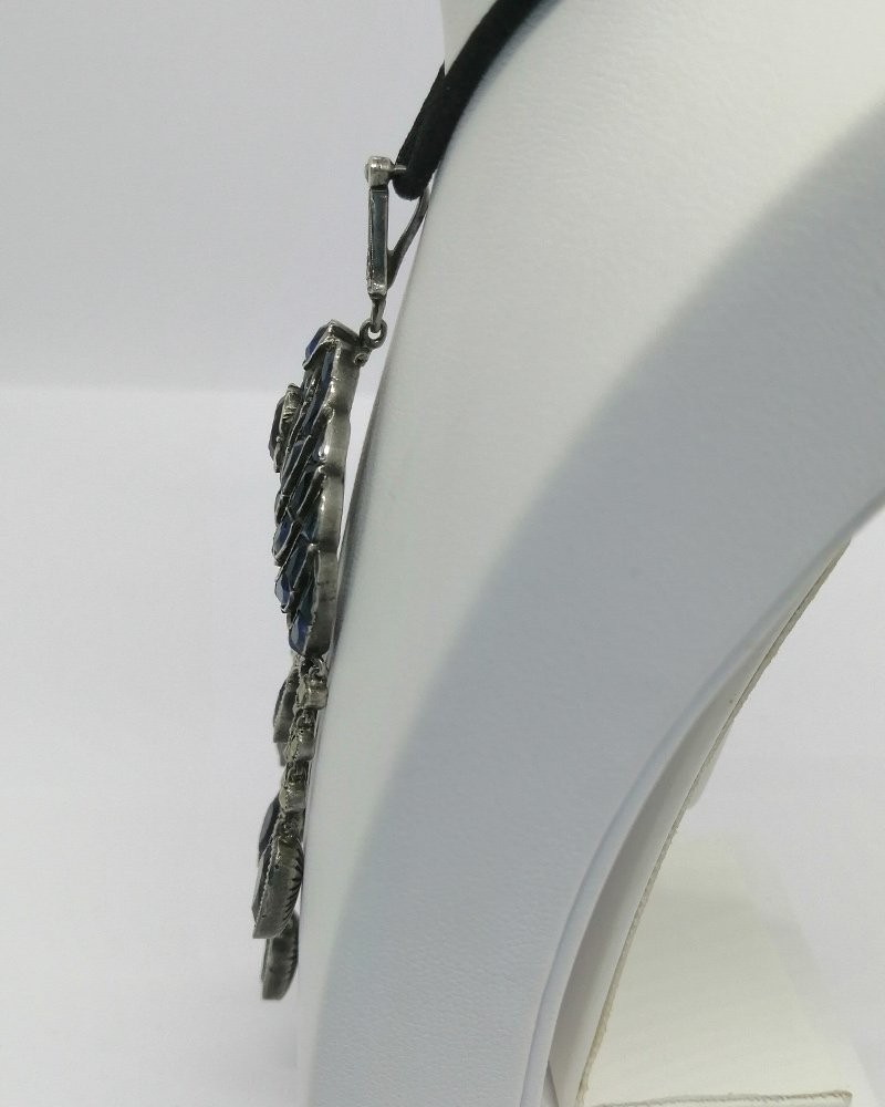 Silver Pendant, Entirely Set With Blue Stones And Marcasite, Circa 1880.-photo-3