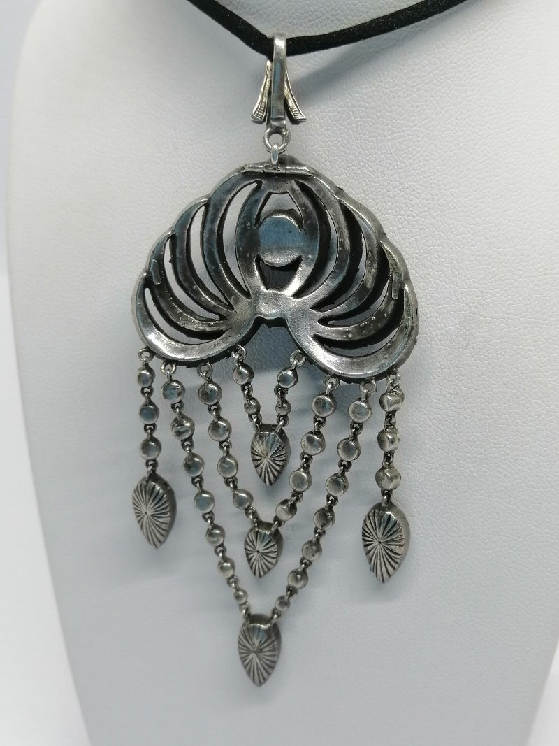 Silver Pendant, Entirely Set With Blue Stones And Marcasite, Circa 1880.-photo-4