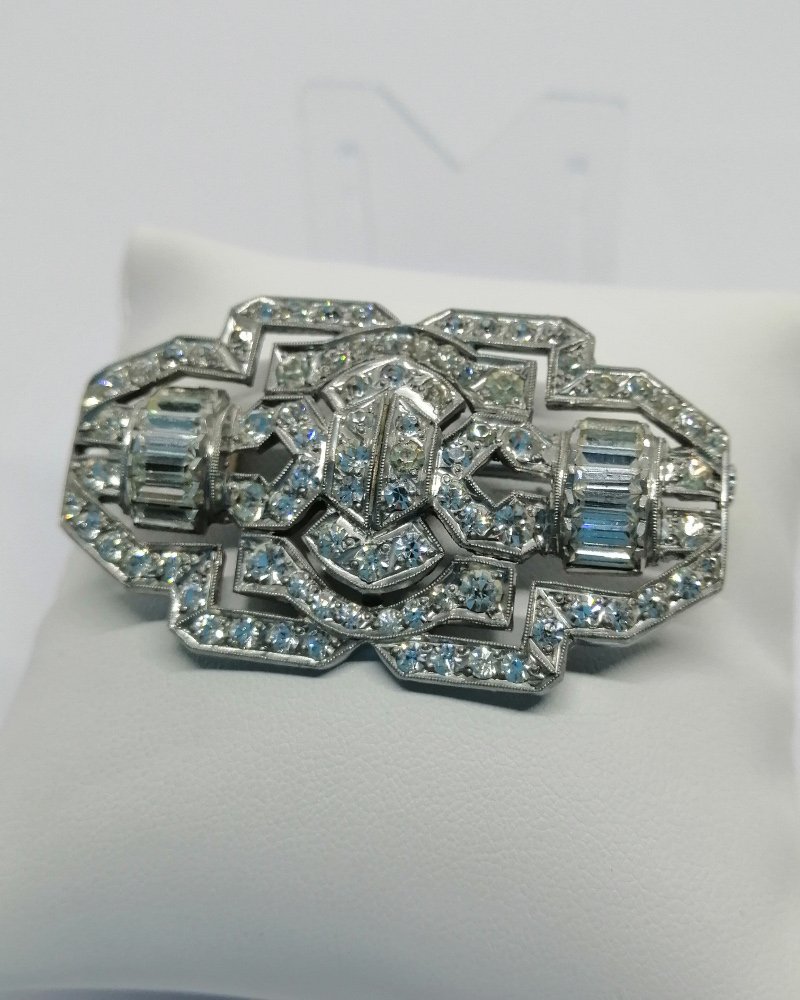 Broche pavée de superbes strass blanc façon diamants, 1925-30, Art Déco, travail Français.-photo-2