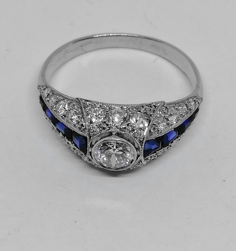 Bague En Platine Diamants Et Saphirs.-photo-2