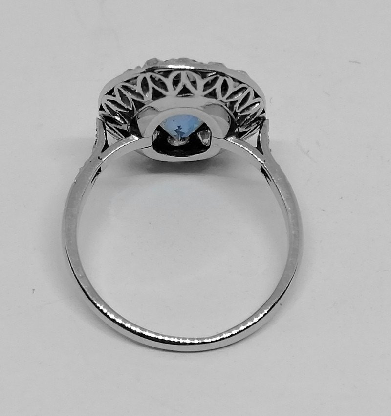 Bague en or et platine avec Aigue-Marine et diamants.-photo-4