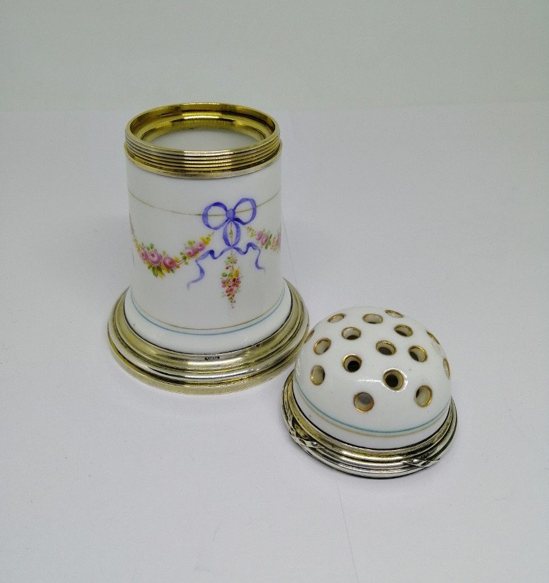 Porcelain And Silver Sprinkler, Vermeil.-photo-3