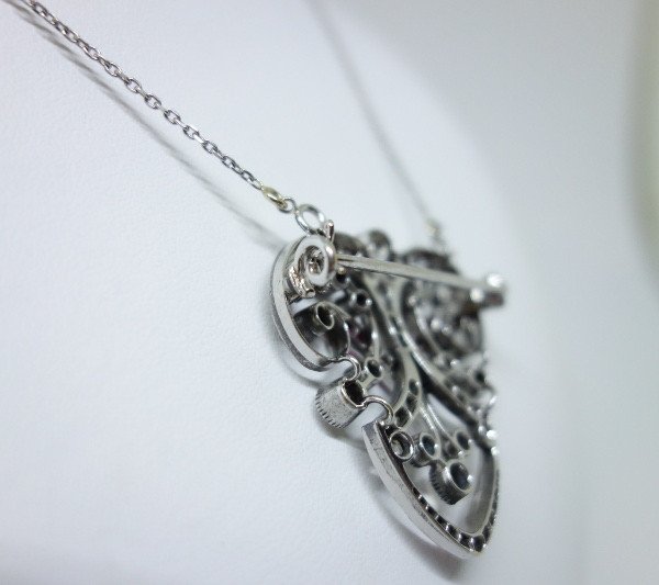 Art Nouveau White Gold Brooch Or Necklace-photo-1