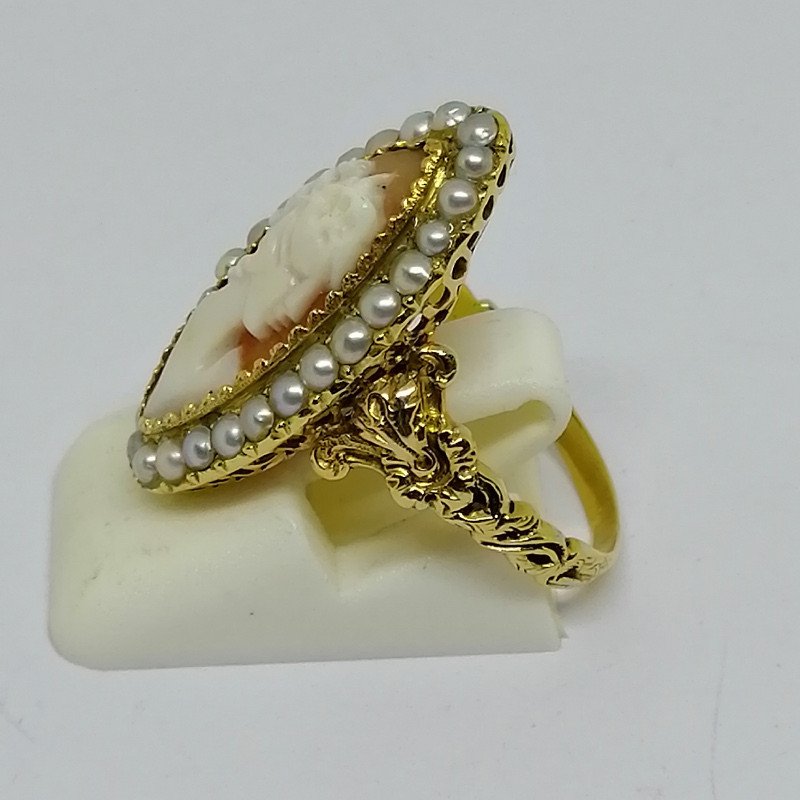 Bague Or Camée Et Demi-perles Fines.-photo-2