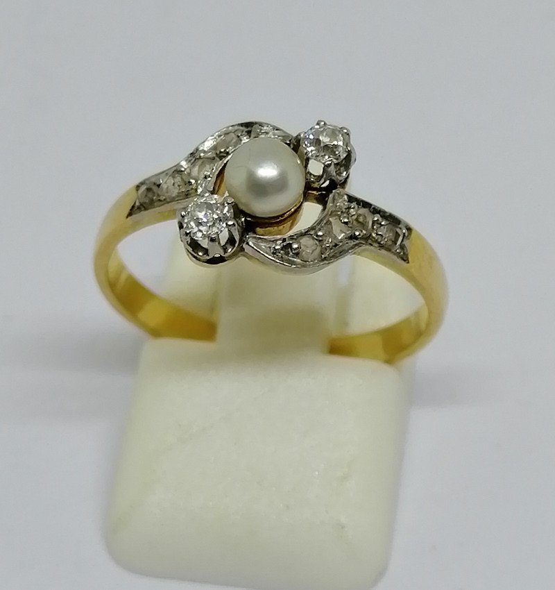 Gold, Diamond And Fine Pearl Ring.