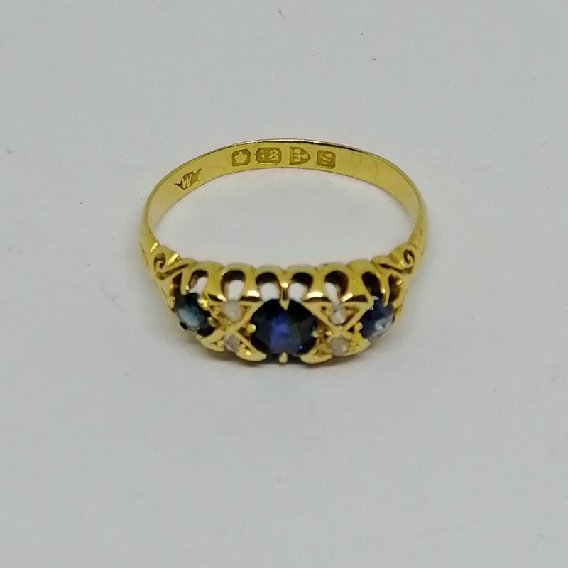 Bague Or Avec Saphirs Et Diamants Fin 19ième Siècle.-photo-2