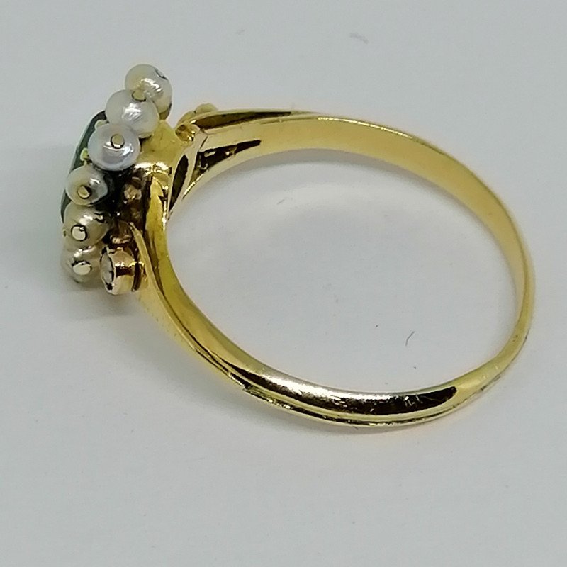 Bague Ancienne En Or, émeraude Et Perles Fines.-photo-3