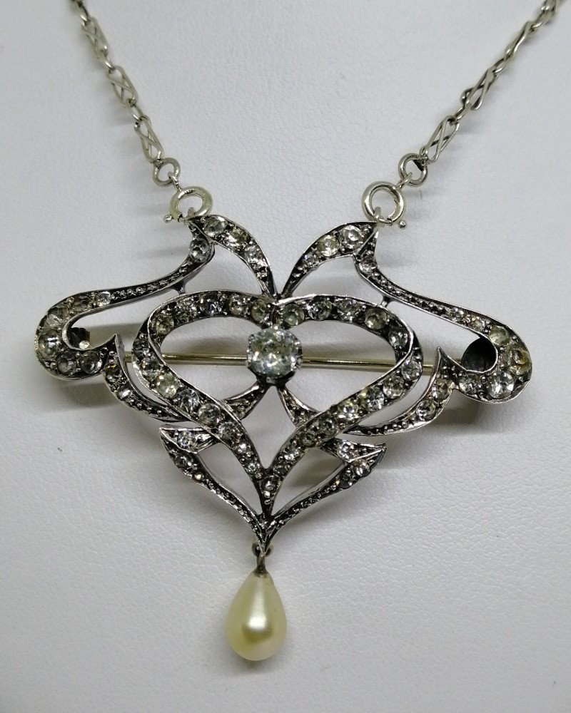 Broche/collier Argent, De Forme Typique De l'Art Nouveau, Vers 1900.-photo-2