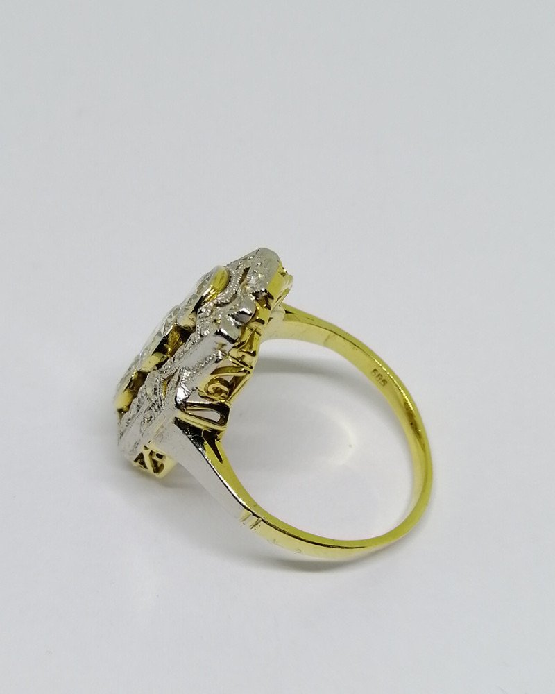 Ring In Gold And Platinum, Geometric Shape With Diamonds, Art Deco.-photo-3