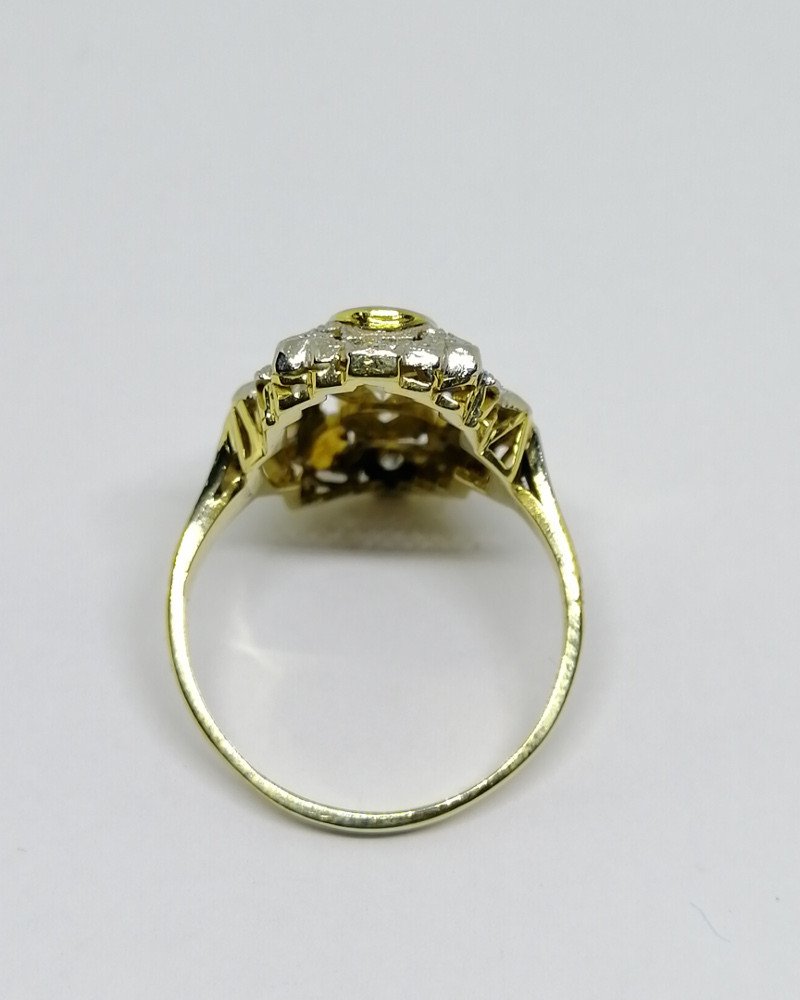 Ring In Gold And Platinum, Geometric Shape With Diamonds, Art Deco.-photo-4