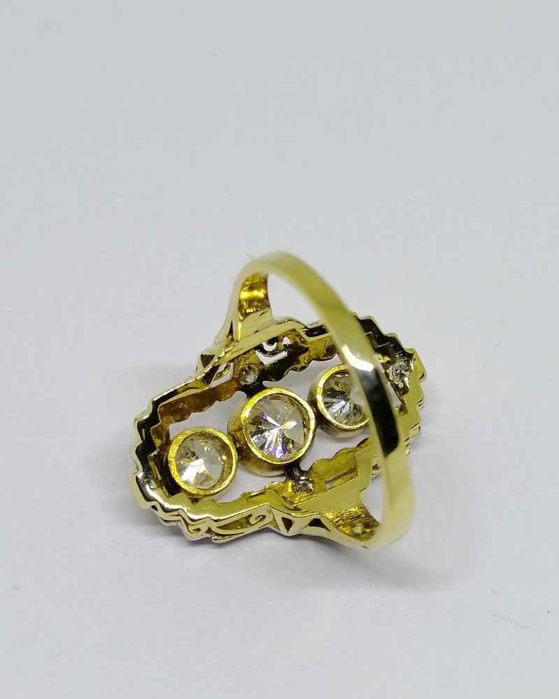 Ring In Gold And Platinum, Geometric Shape With Diamonds, Art Deco.-photo-1