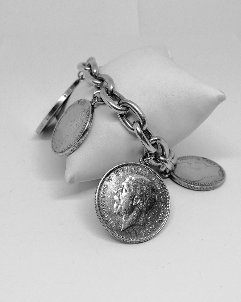 Silver Bracelet, With Large Coins In Charms.-photo-2