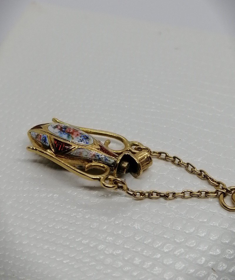 Pendentif En Or, Flacon Miniature Peint Et émail Guilloché, Fin Napoléon III-photo-4