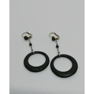 Pair Of Silver And Jet Drop Earrings, Circa 1925.