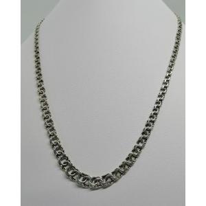 Collier argent massif, maille double et plate en chute, vers 1920-30.