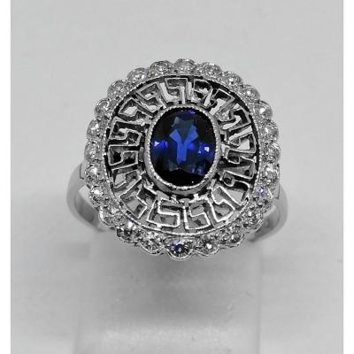 Art Deco Openwork Platinum Ring With Sapphire.