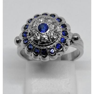 White Gold Diamond And Sapphire Ring