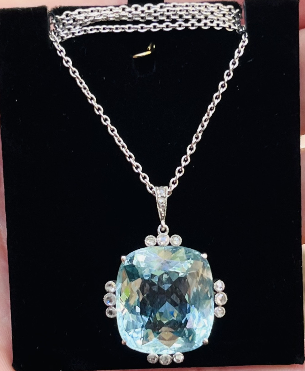 Pendentif en or gris, aigue-marine et diamants-photo-2